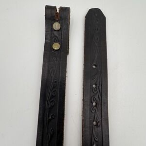VTG Hand Tooled Leather Belt 1.5" Western Log Font "REGINA" Floral Scroll Sz 28